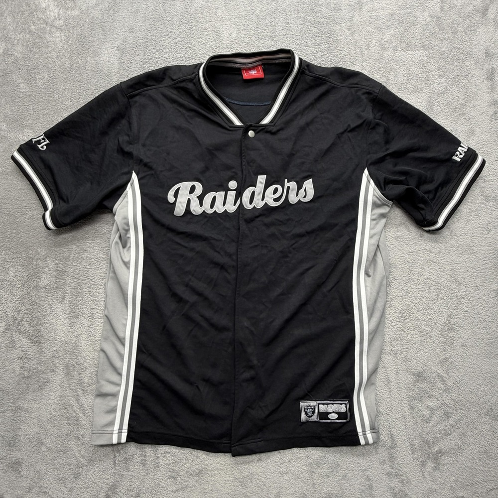 Raiders Jersey Mens Black NFL Football Snap Front Script‎ Patch Team Apparel